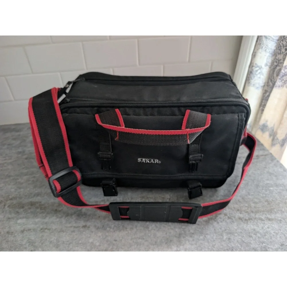 Sakar Camera Camcorder Bag Black Red Handle or Shoulder Strap Dual Zip Closure